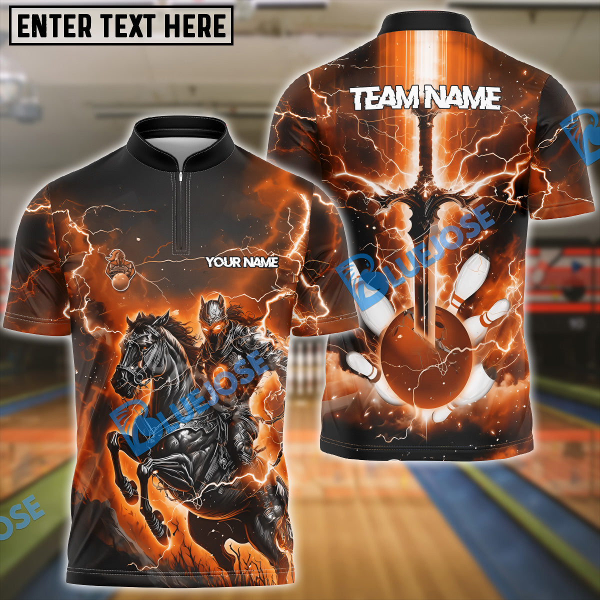 BlueJose Bowling And Pins Fantasy Knight Thunder Lightning Pattern Customized Name 3D Shirt (5 Colors)