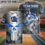 BlueJose Bowling And Pins Punisher Skull Metal Smoke Customized Name, Team Name 3D Shirt (4 Colors)