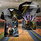 BlueJose Bowling And Pins Basic Thunder Customized Name 3D Shirt (4 Colors)