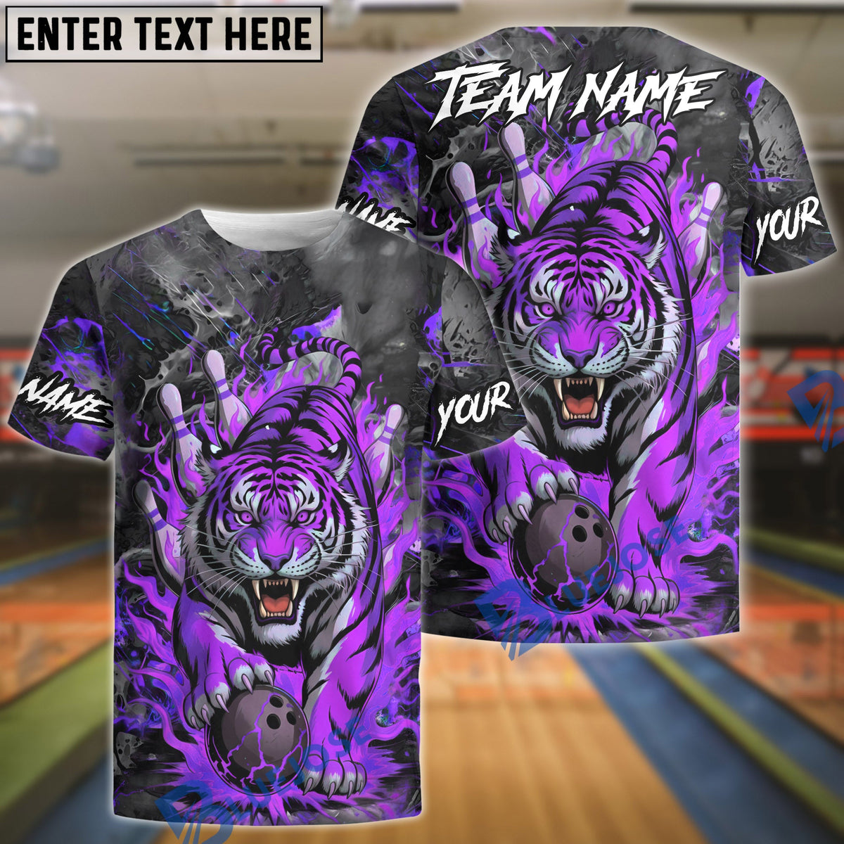 BlueJose Bowling And Pins Blaze Tiger Customized Name, Team Name 3D Shirt (6 Colors)