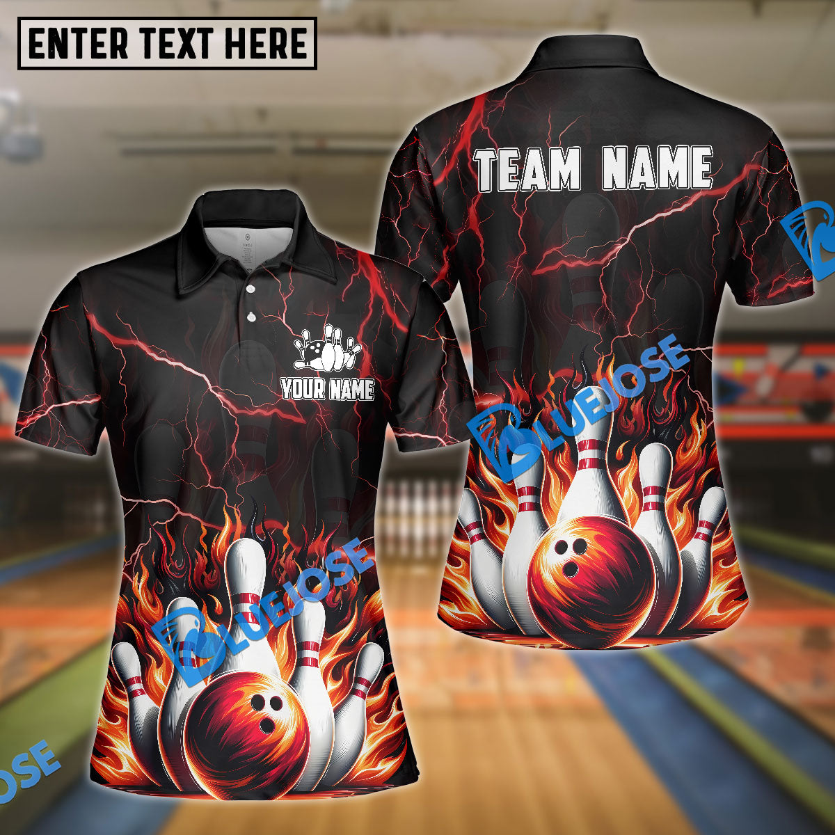 BlueJose Bowling And Pins Inferno Strike Customized Name, Team Name 3D Shirt (4 Colors)