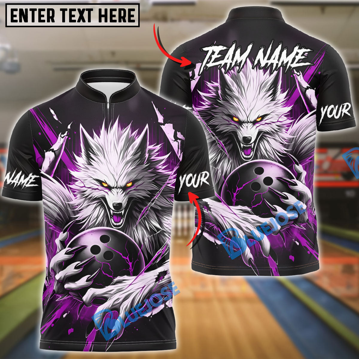 BlueJose Bowling And Pins Bloody Wolf Customized Name, Team Name 3D Shirt (4 Colors)