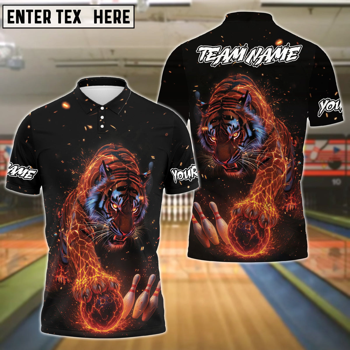 BlueJose Bowling Fire Tiger Customized Name, Team Name 3D Shirt (4 Colors)