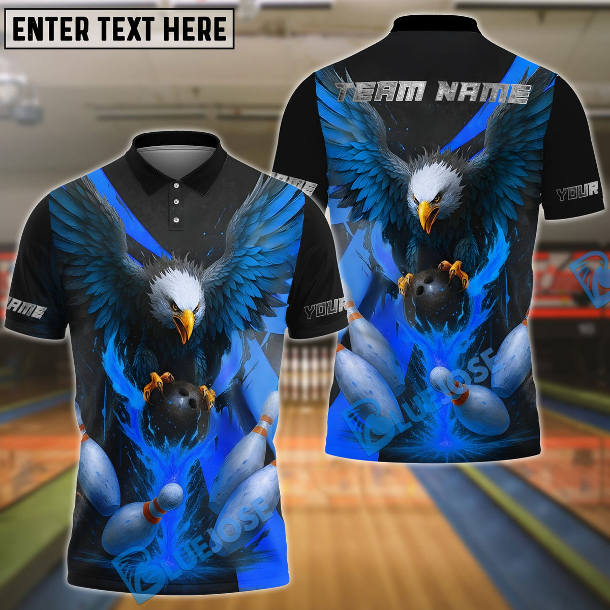 BlueJose Bowling And Pins American Bald Eagle Customized Name, Team Name 3D Shirt (4 Colors)