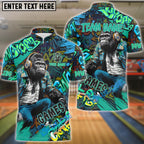 BlueJose Bowling And Pins Graffiti Chimp Customized Name 3D Shirt (4 Colors)