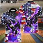 BlueJose Bowling And Pins Flame Eagle American Flag Customized Name, Team Name 3D Shirt (4 Colors)