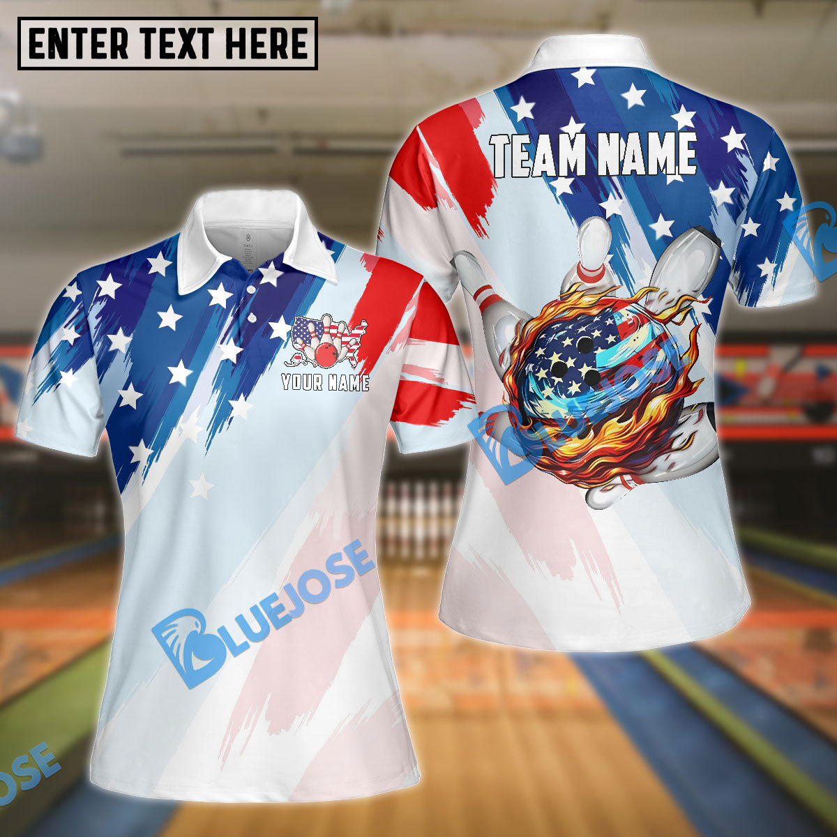 BlueJose Bowling And Pins American Flag Flame Personalized Name 3D Shirts