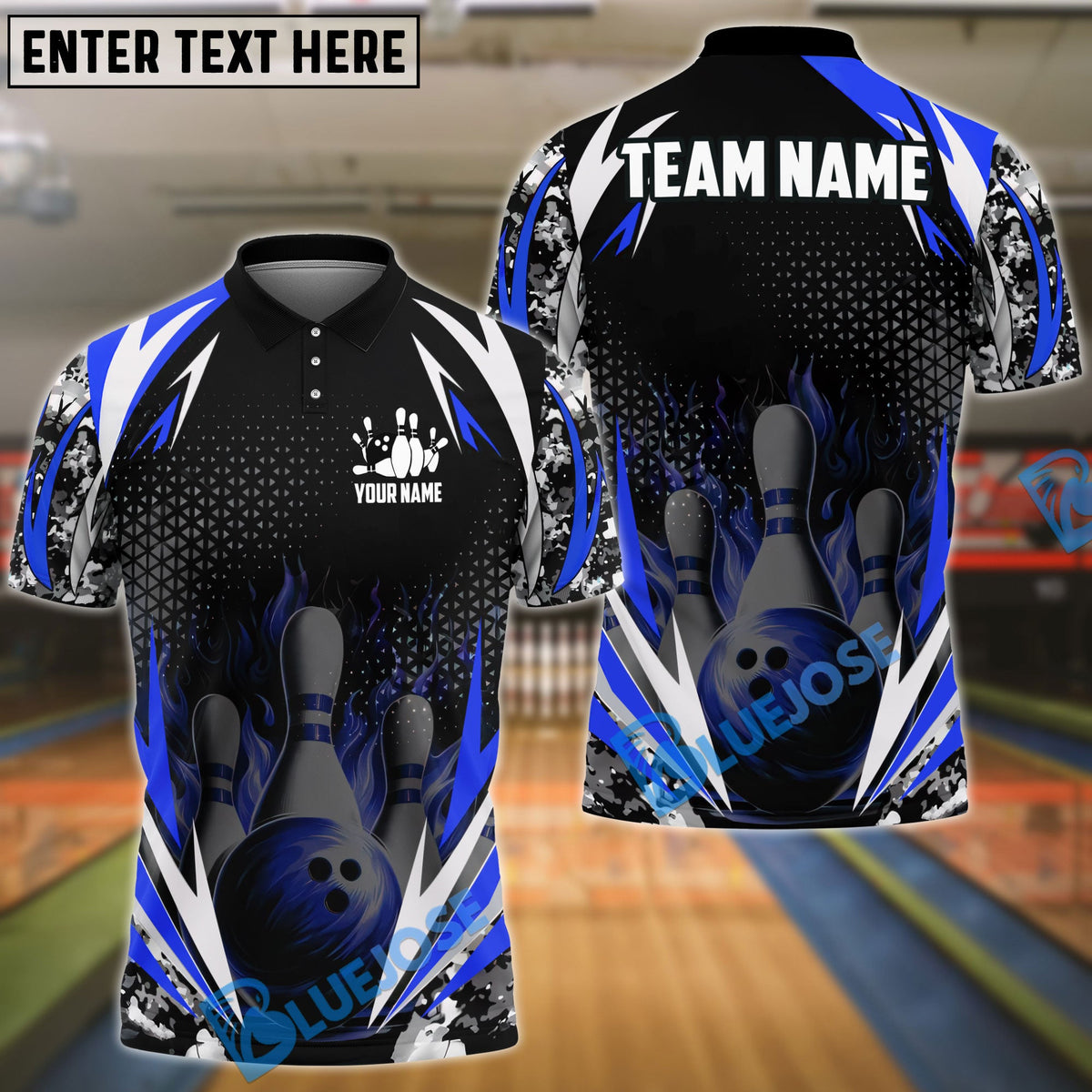 BlueJose Bowling And Pins Flame Thunder Pattern Customized Name, Team Name 3D Shirt (4 Colors)