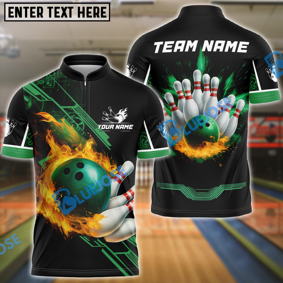 BlueJose Bowling And Pins Flame Perfect Strike Customized Name, Team Name 3D Shirt (4 Colors)
