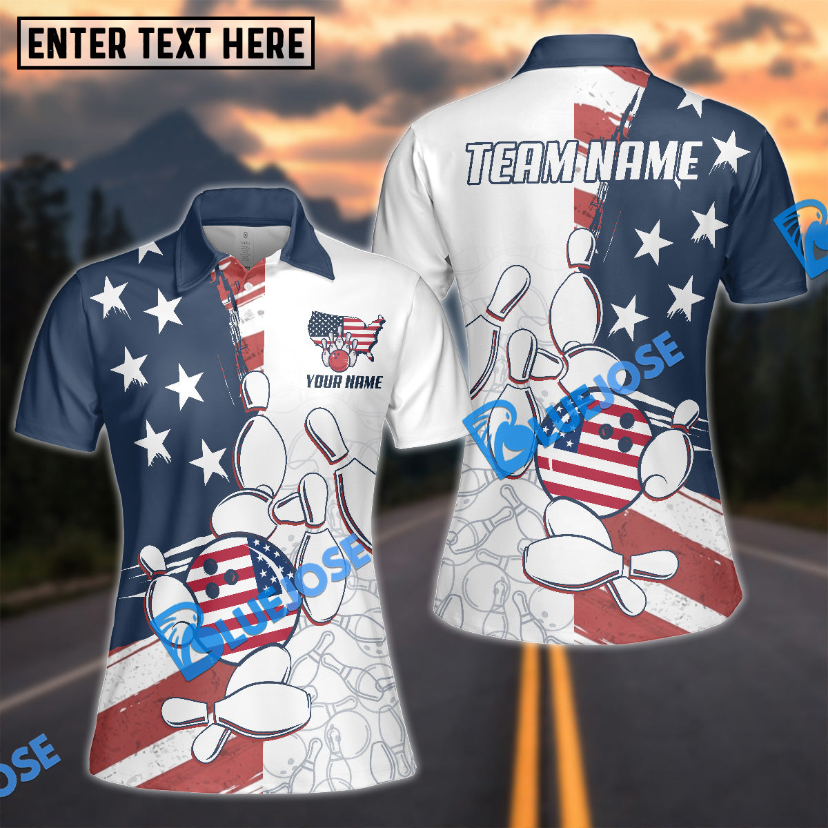 BlueJose Bowling And Pins Liberty Roll US Flag Personalized Name And Team Name 3D Shirt