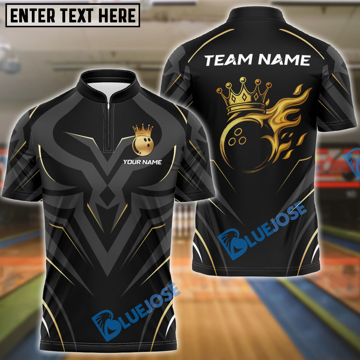 BlueJose Bowling Golden Royal Flame Customized Name, Team Name 3D Shirt (4 Colors)