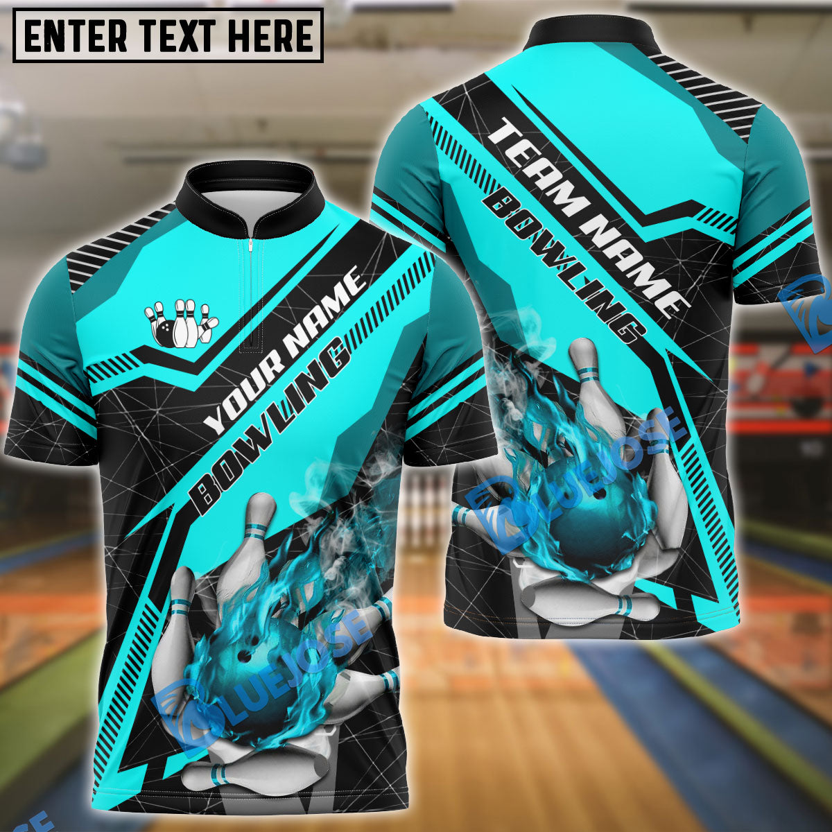 BlueJose Bowling And Pins Flame Smoke Premium Customized Name 3D Shirt (4 Colors)