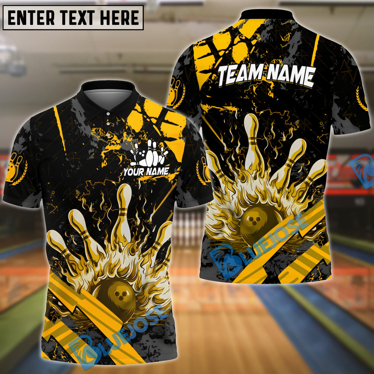BlueJose Bowling And Pins Grunge Flame Customized Name 3D Shirt ( 6 Colors)