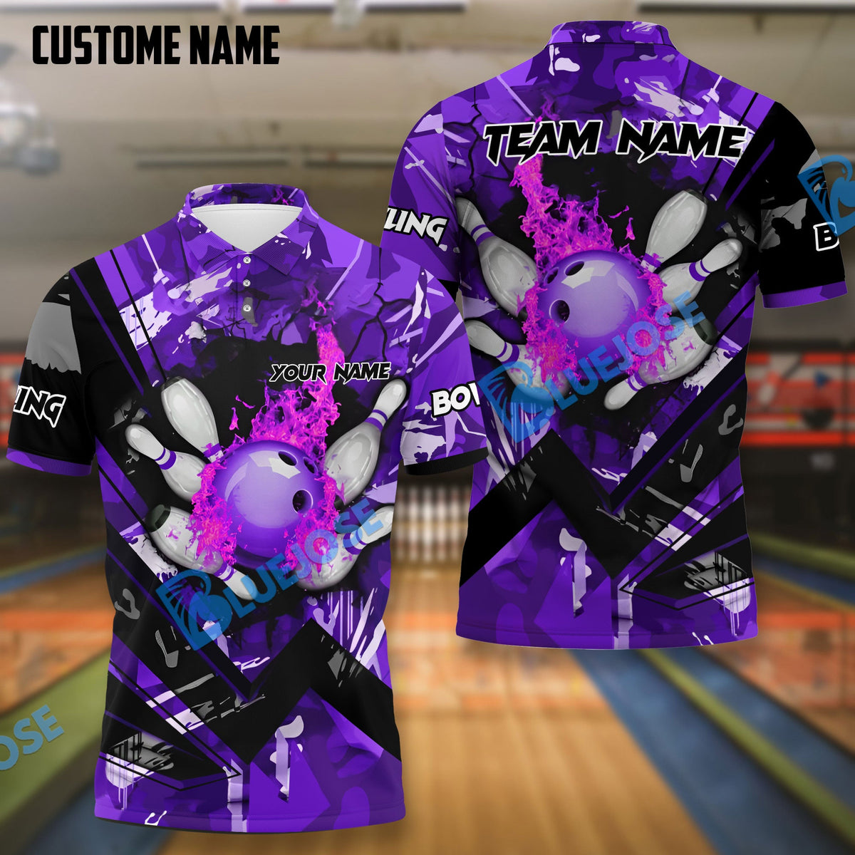 BlueJose Bowling And Pins Abstract Grunge Texture Multicolor Personalized Name, Team Name 3D Shirt