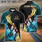 BlueJose Bowling And Pins Strike Thunder Lightning Customized Name, Team Name 3D Shirt (4 Colors)