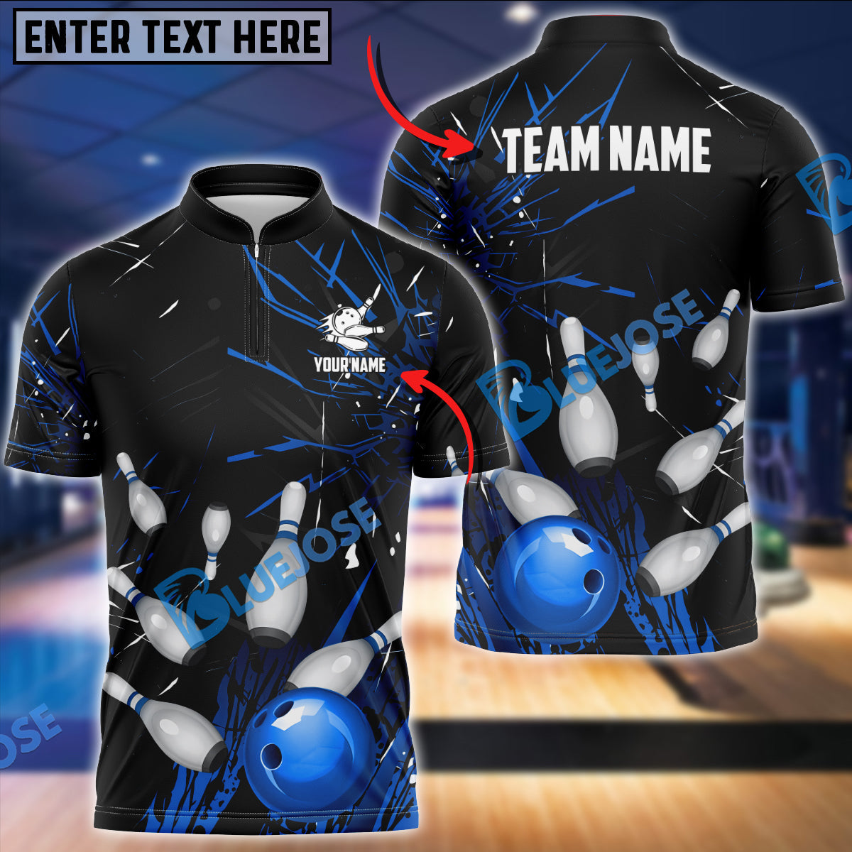 BlueJose Bowling And Pins Break Glass Pattern Customized Name 3D Shirt (5 Colors)