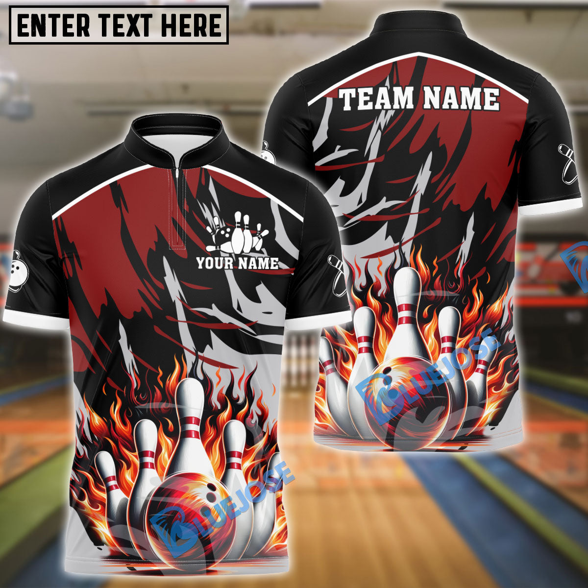 BlueJose Bowling And Pins Blazing Customized Name 3D Shirt (6 Colors)