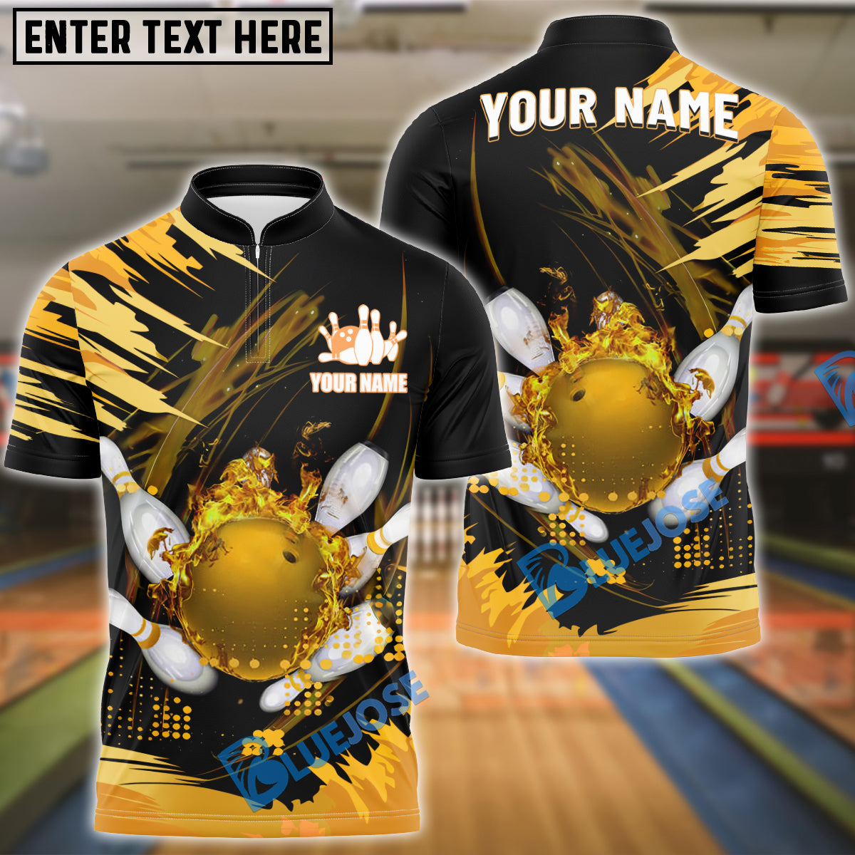 BlueJose Bowling And Pins Cracked Flame Customized Name 3D Shirt (4 Colors)
