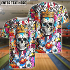 BlueJose Bowling And Pins Skull King Graffiti Crown Customized Name, Team Name 3D Shirt