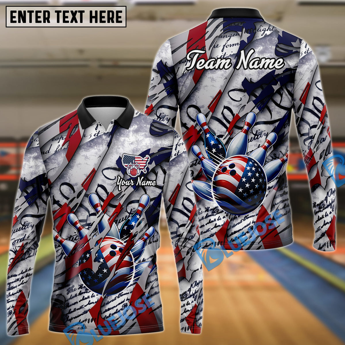 BlueJose Bowling American Patriot Customized Name, Team Name 3D Shirt