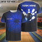 BlueJose Bowling And Pins Spider Web Customized Name, Team Name 3D Shirt (4 Colors)