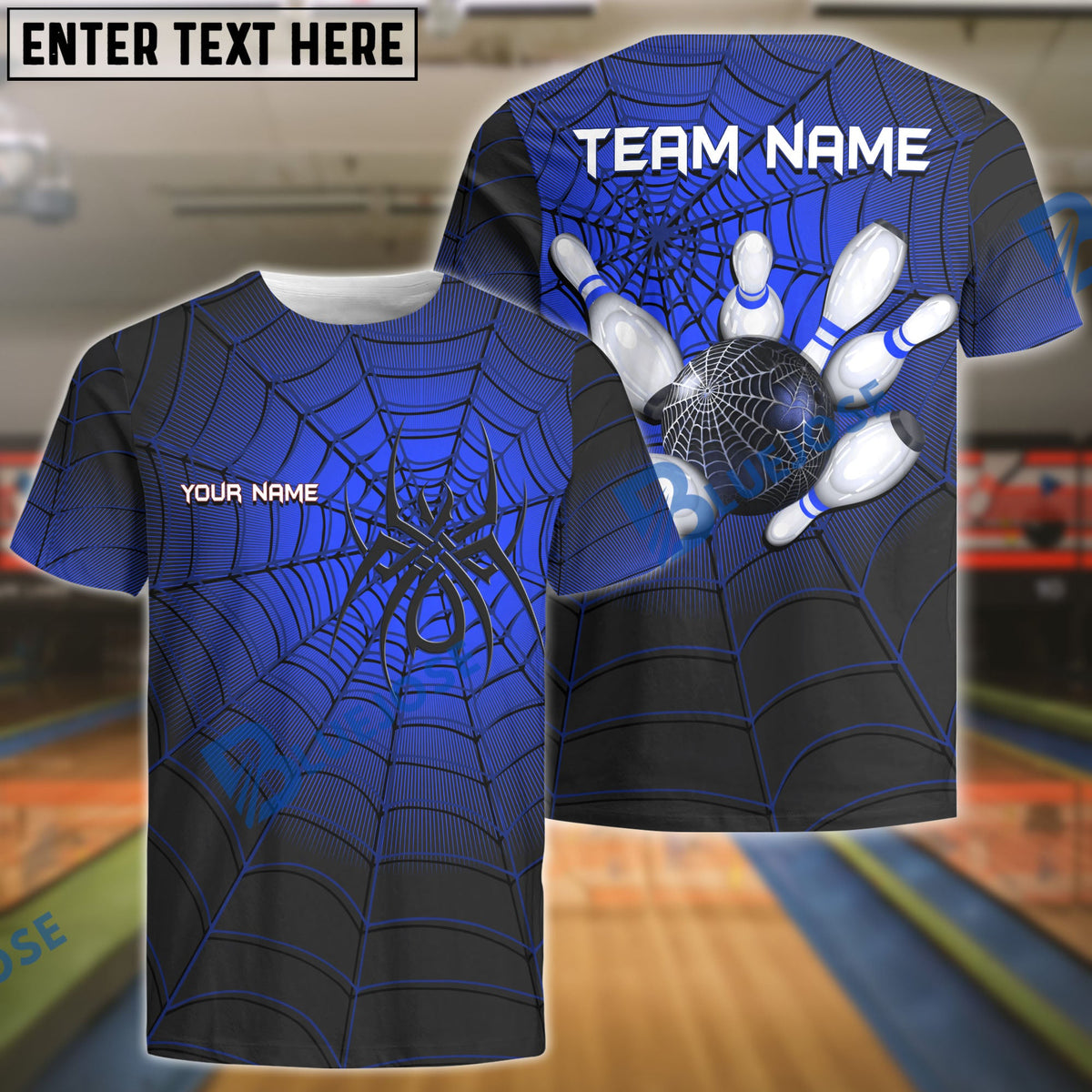 BlueJose Bowling And Pins Spider Web Customized Name, Team Name 3D Shirt (4 Colors)