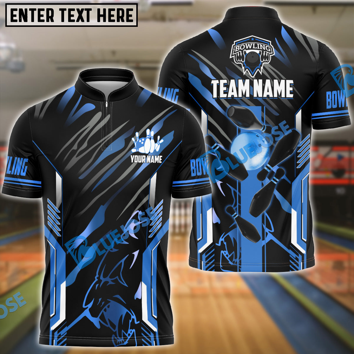 BlueJose Bowling And Pins Premium Panther Pattern Customized Name 3D Shirt (4 Colors)