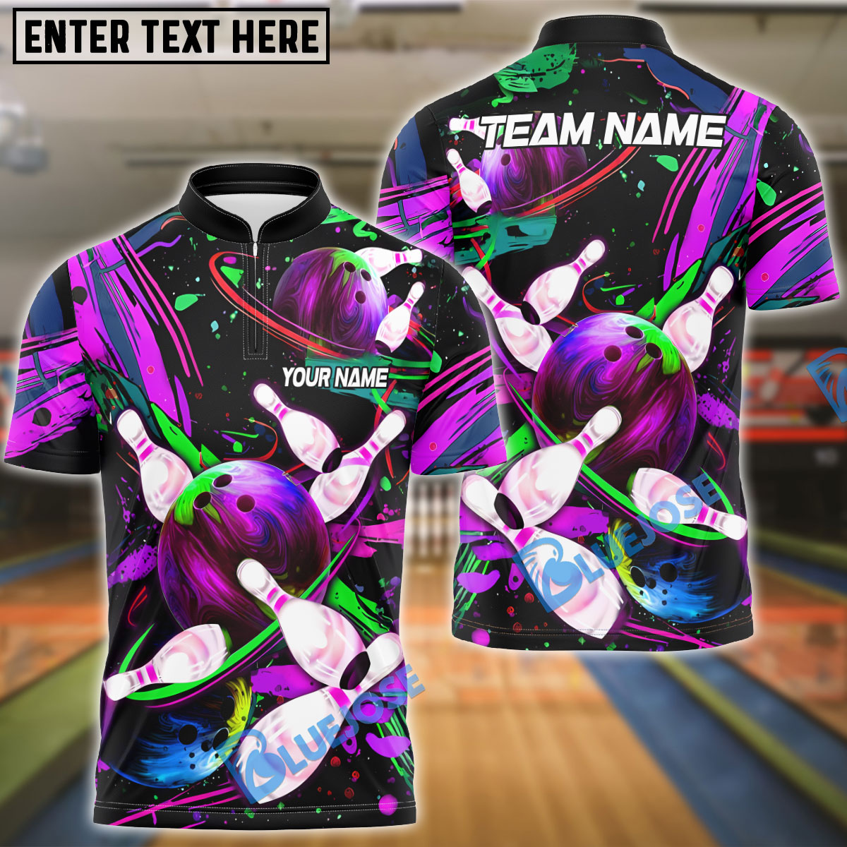 BlueJose Bowling And Pins Galaxy Customized Name, Team Name 3D Shirt (4 Colors)