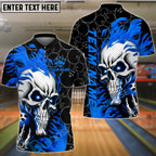 BlueJose Bowling Flaming Skull Strike Customized Name, Team Name 3D Shirt (4 Colors)