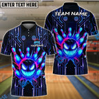 BlueJose Bowling And Pins Cyberpunk Evil Ball Customized Name, Team Name 3D Shirt (4 Colors)