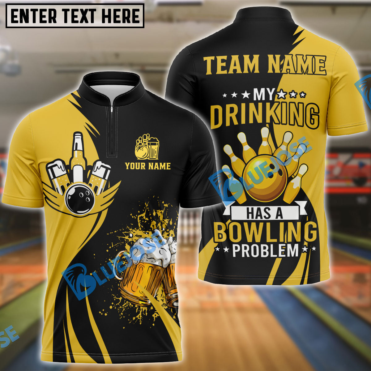 BlueJose Bowling Funny Beer My Drinking Has a Bowling Problem Customized Name, Team Name 3D Shirt