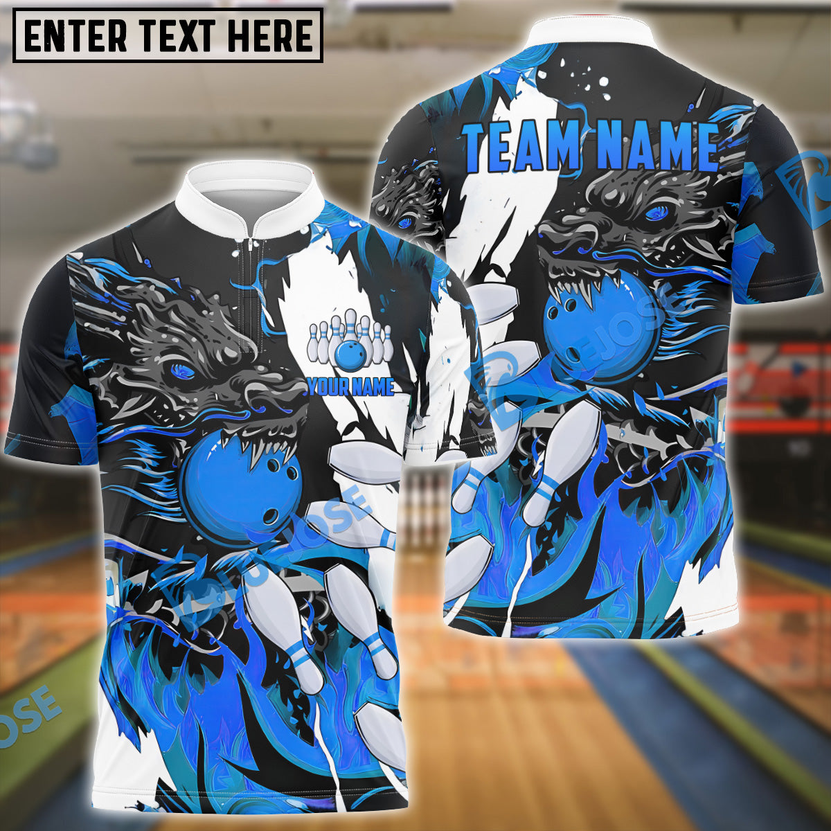 BlueJose Bowling And Pins Dragon Flame Pattern Customized Name 3D Shirt ( 6 Colors)
