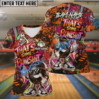 BlueJose Bowling & Pins  Funny Graffiti Cool Cartoon Street Art Design That's Some Bowlshit Customized Name, Team Name 3D Shirt (4 Colors)