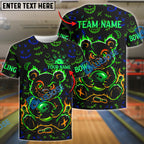 BlueJose Bowling And Pins Scary Teddy Bear With X Eye Customized Name, Team Name 3D Shirt (4 Colors)