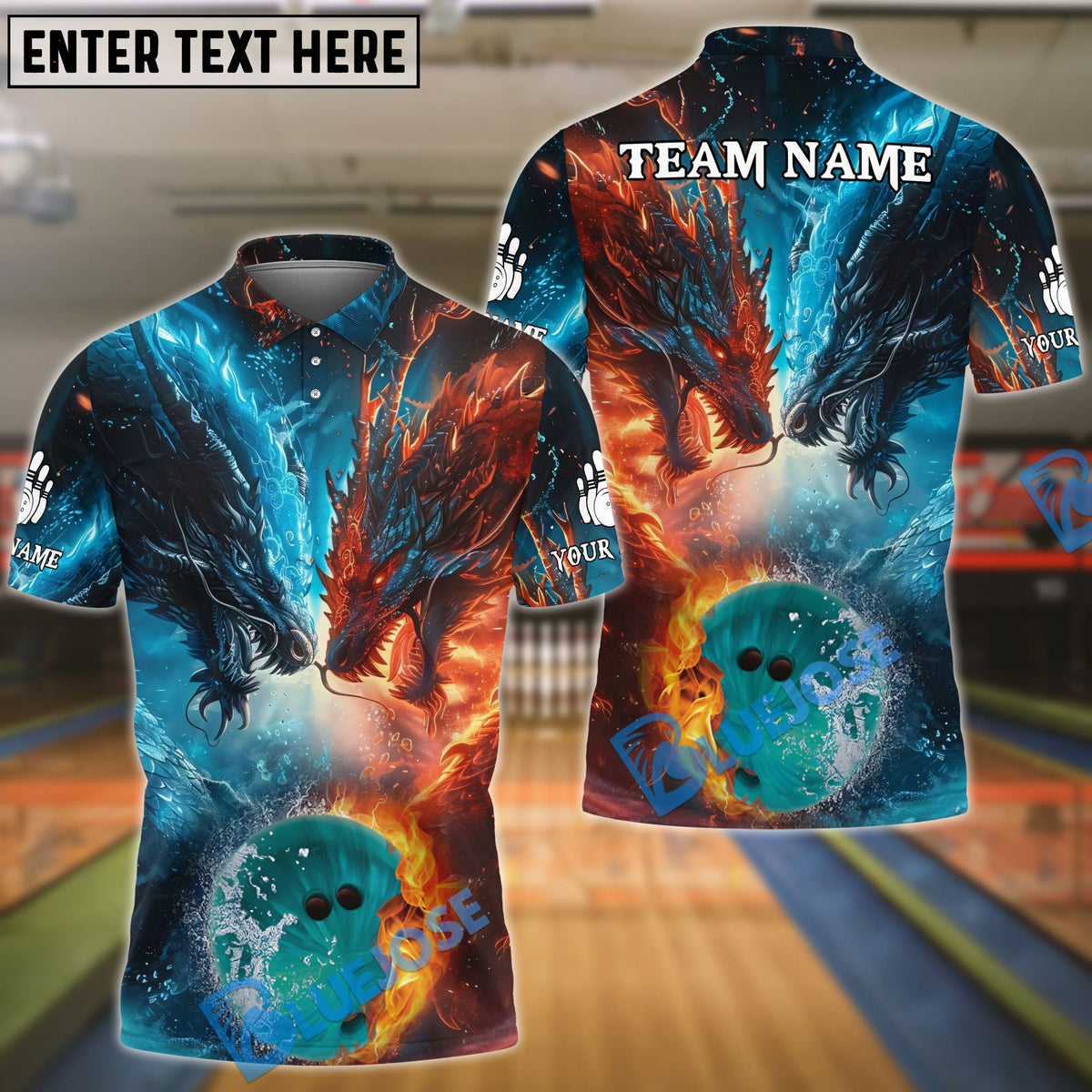BlueJose Bowling Water Dragon & Fire Dragon Customized Name, Team Name 3D Shirt