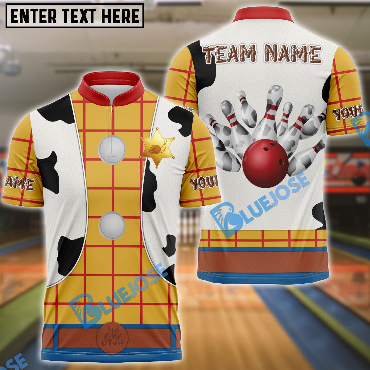 BlueJose Bowling Cowboy Sheriff Woody Personalized Name, Team Name 3D Shirt