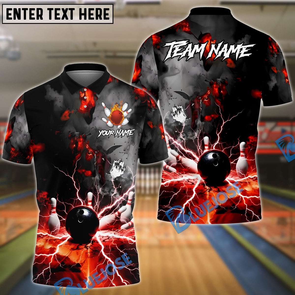 BlueJose Bowling And Pins Volcano Lava Explosion Lightning Customized Name, Team Name 3D Shirt (4 Colors)