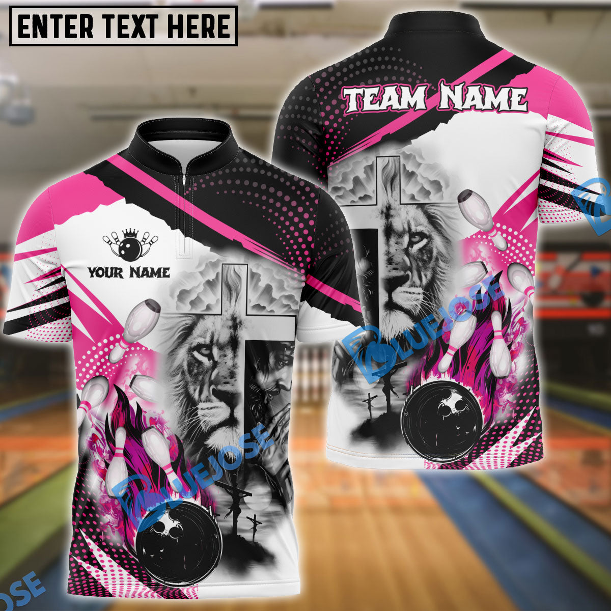 BlueJose Bowling And Pins Lion God Praying Customized Name 3D Shirt (6 Colors)
