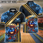 BlueJose Bowling And Pins Royal Fireball Gold Stripe Design Customized Name, Team Name 3D Shirt (4 Colors)
