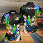 BlueJose Personalized Name Water Fire Rainbow Bowling And Pins 3D Shirt