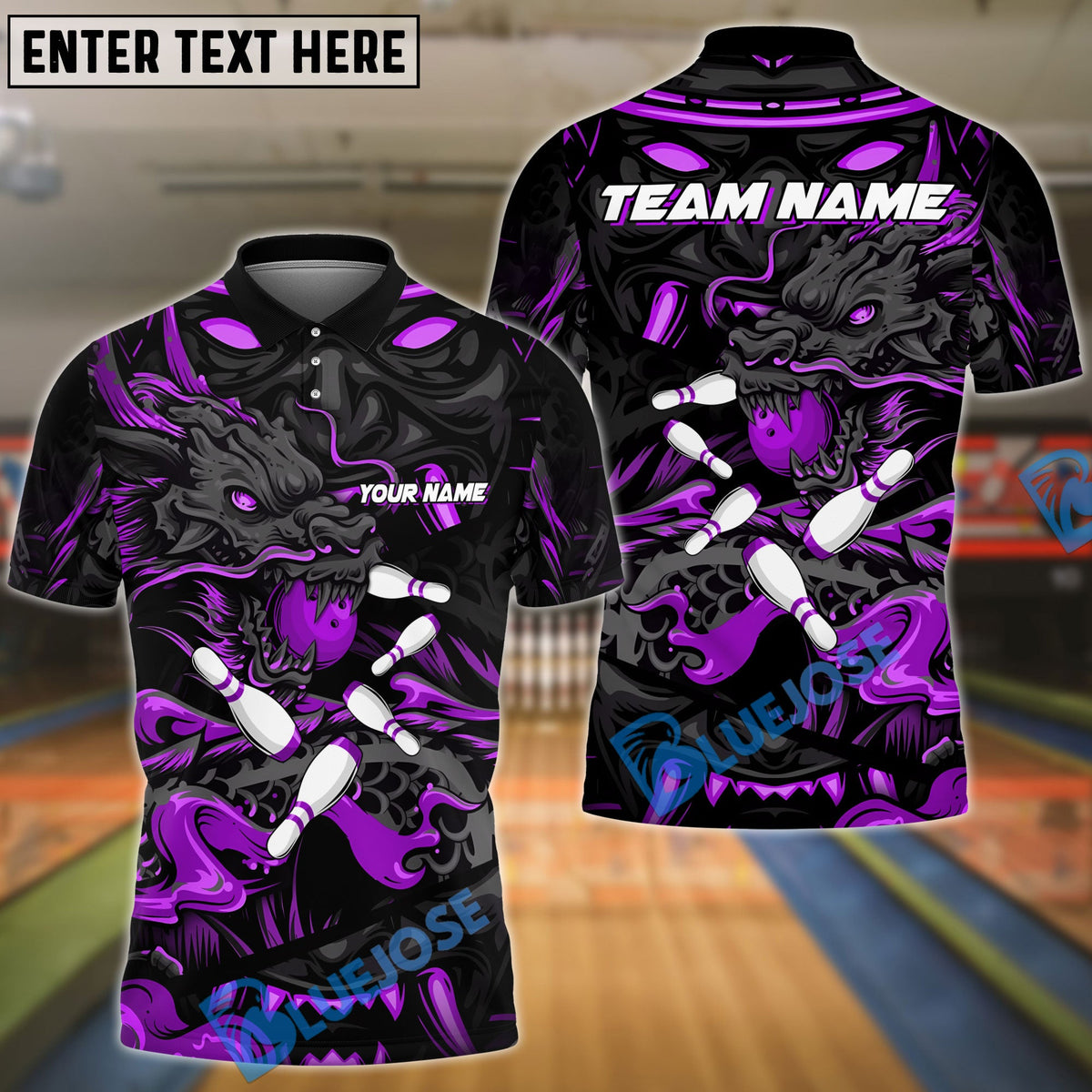 BlueJose Bowling And Pins Dragon & Samurai Customized Name 3D Shirt ( 4 Colors )