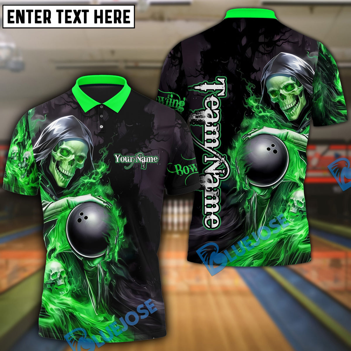 BlueJose Grim Reaper Bowling Premium Multicolor Customized Name 3D Shirt (6 Colors)