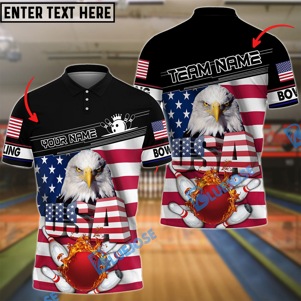BlueJose Bowling And Pins American Eagle Customized Name, Team Name 3D Shirt
