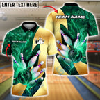BlueJose Bowling And Pins Thunder Lightning Gold Customized Name, Team Name 3D Shirt (4 Colors) (Copy)