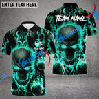 BlueJose Bowling And Pins Flame Skull Multicolor Customized Name 3D Shirt (4 Colors)