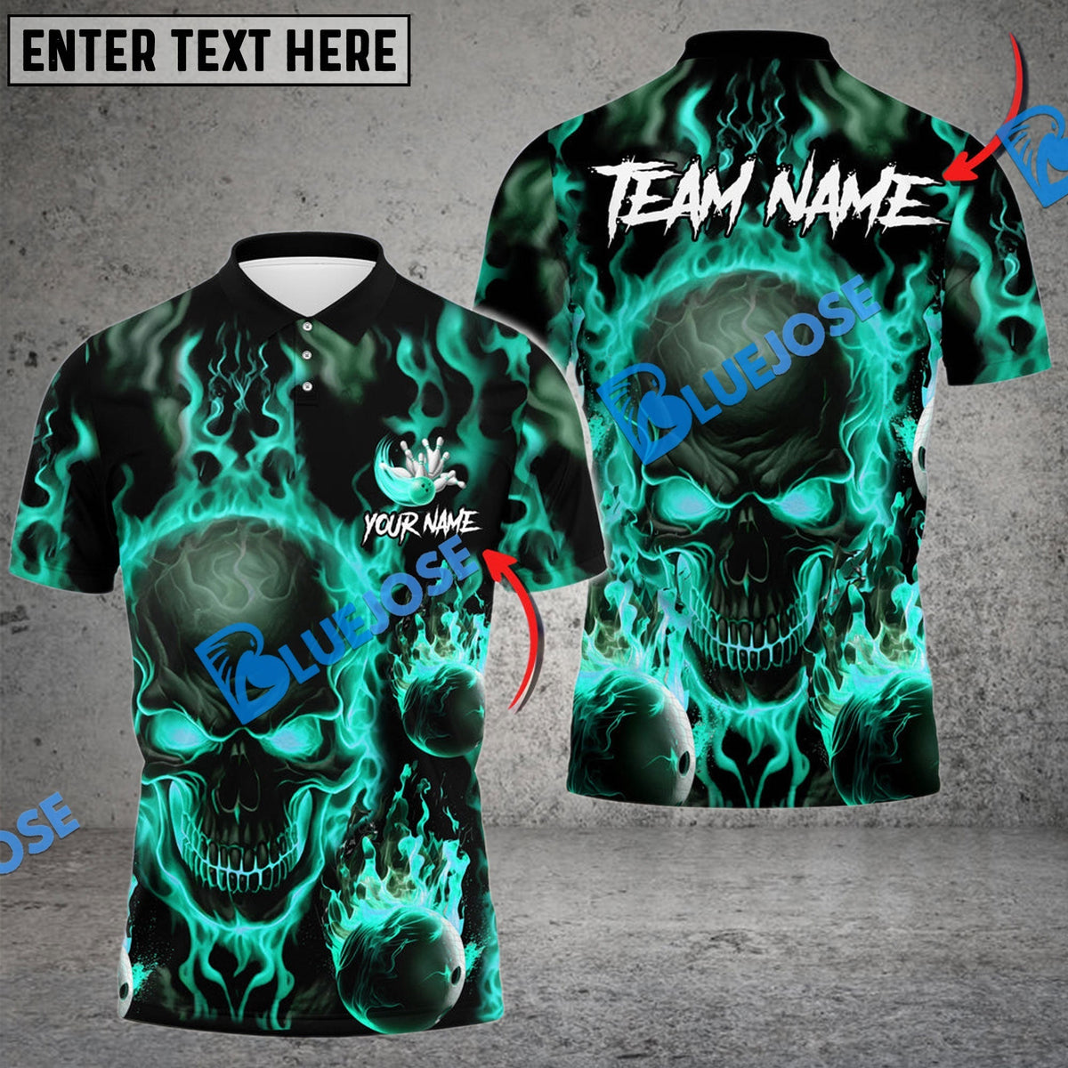 BlueJose Bowling And Pins Flame Skull Multicolor Customized Name 3D Shirt (4 Colors)