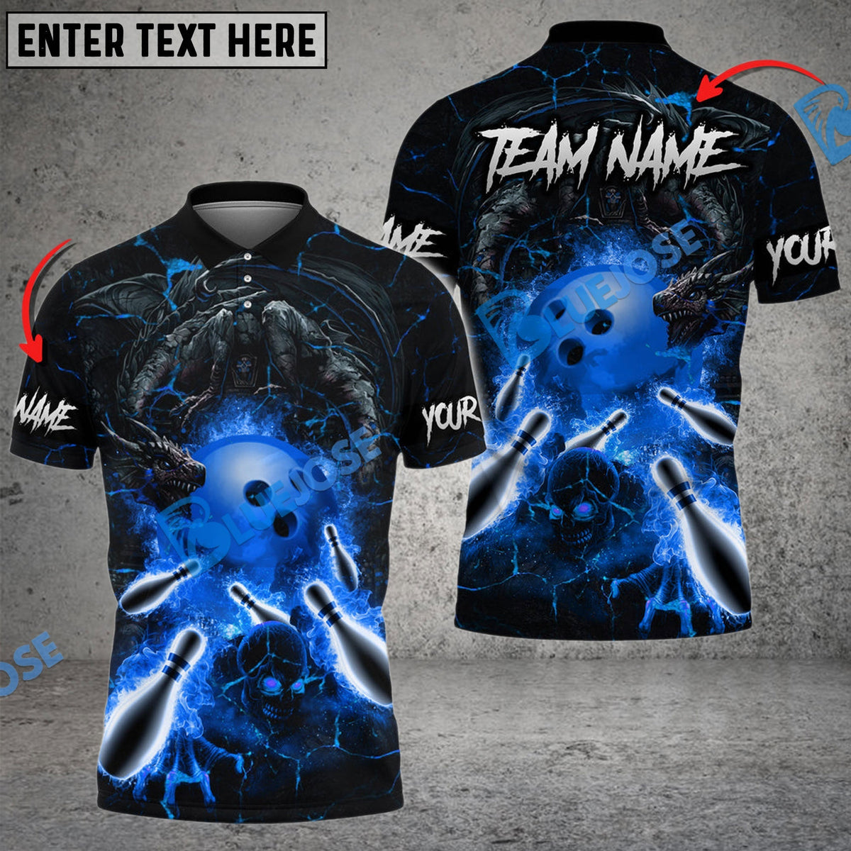 BlueJose Bowling And Pins Dragon And Skull Multicolor Customized Name 3D Shirt (4 Colors)
