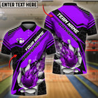 BlueJose Bowling And Pins Flame Smoke Premium Customized Name 3D Shirt (4 Colors)