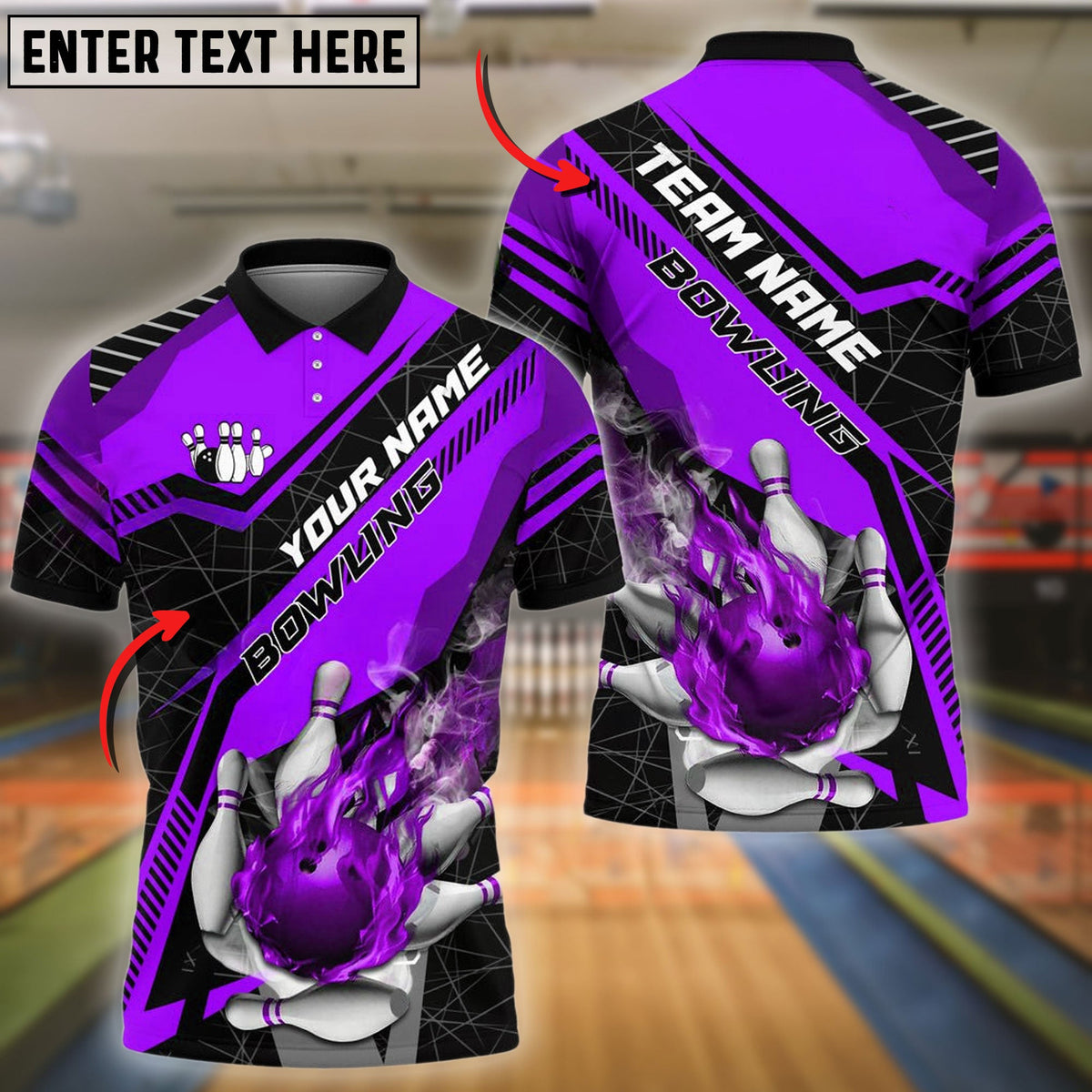 BlueJose Bowling And Pins Flame Smoke Premium Customized Name 3D Shirt (4 Colors)