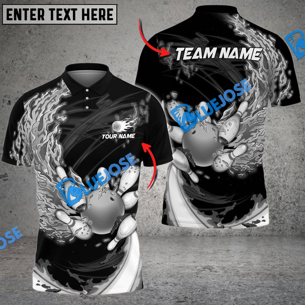 BlueJose Bowling And Pins Breath Of Fire 2.0 Customized Name 3D Shirt ( 3 Colors)